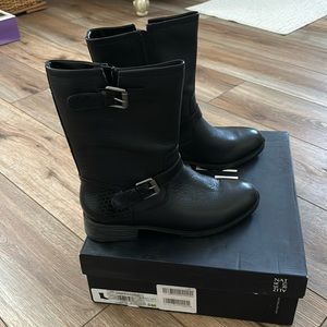 Naturalizer Genna H7337L1001 Mid-Calf Moto Boots Women's 8M Black Leather S0338